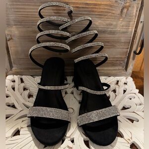 CHARLOTTE RUSSE Woman’s Rhinestone Wrap up Heels Black Size 6 EUC